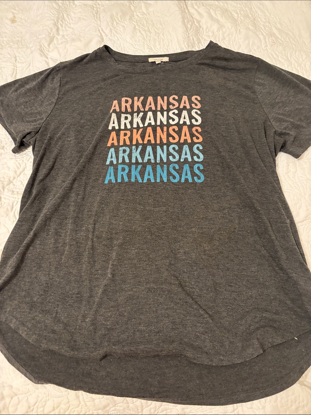 Maurices Gray 'Arkansas' Graphic Tee with Pink, White, Orange & Blue Print